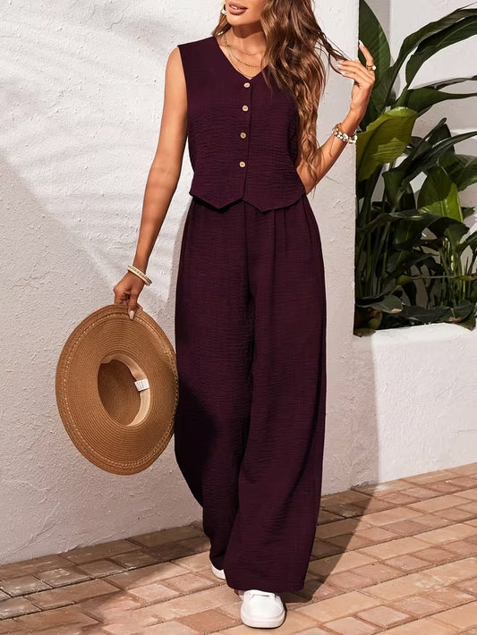 Women's Chic Striped Lounge Co-Ord Set with Slit Vest & Pants
