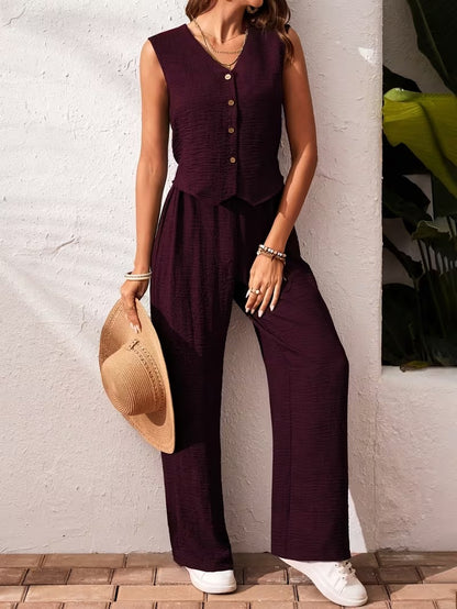 Women's Chic Striped Lounge Co-Ord Set with Slit Vest & Pants