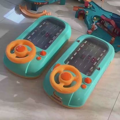 Interactive Racing Steering Wheel Toy with Cars – Driving Simulation Adventure Game Set for Kids (Green)