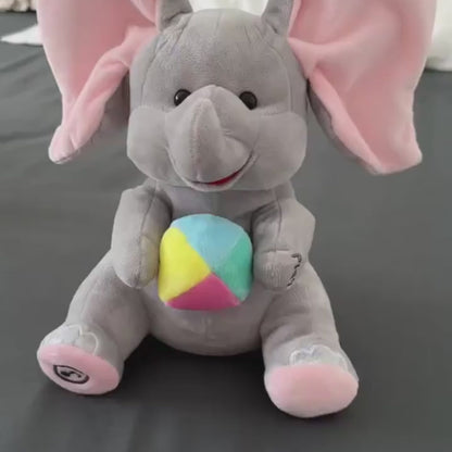 Interactive Peek-a-Boo Elephant Plush Toy with Music & Moving Ears for Babies (Blue)
